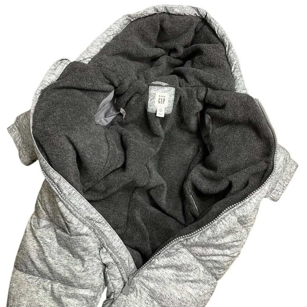 Baby Gap 0-6 Months Grey‎ Down Insulated Bunting Snowsuit Fleece Booties Puffer